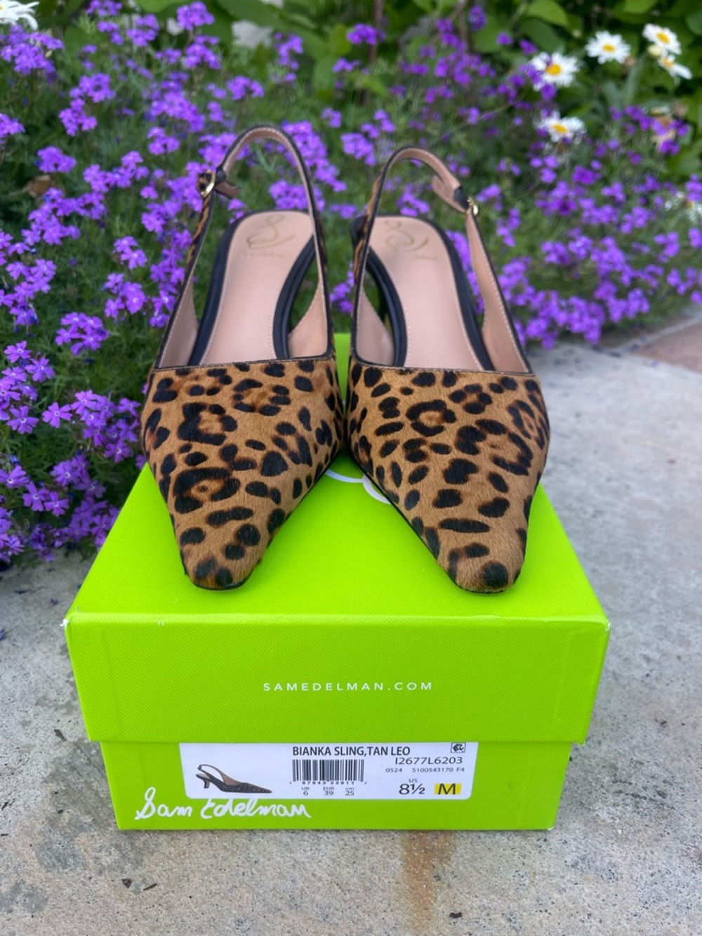 Sam Edelman Bianka Slingback Pump Leopard Brahma Hair Leather size 8.5